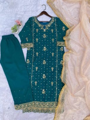 Embroidery Work  Rama  Colour Palazzo Suit
