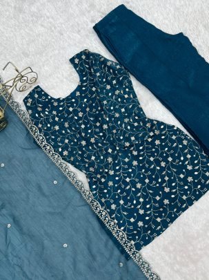 Embroidery  Work  Rama Colour Palazzo Suit