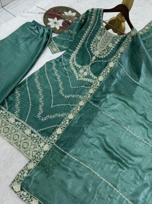 Embroidery Work  Rama Colour Palazzo Suit