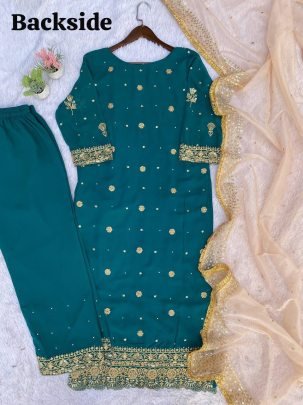 Embroidery Work  Rama  Colour Palazzo Suit