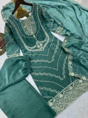 Embroidery Work  Rama Colour Palazzo Suit