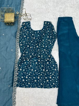 Embroidery  Work  Rama Colour Palazzo Suit