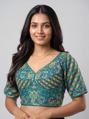 Embroidery Work Rama Colour  Ready Made Blouse