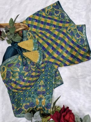 Embroidery Work Rama Colour  Ready Made Blouse
