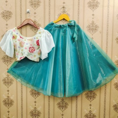 Embroidery Work  Sky Blue  Colour Kids Lehenga