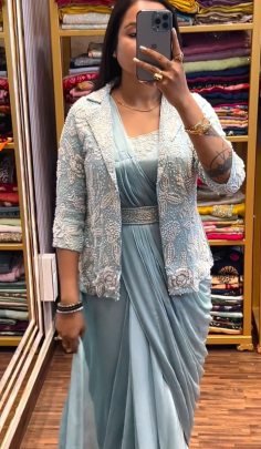 Embroidery Work Sky Blue Colour  Ready To Wear Saree