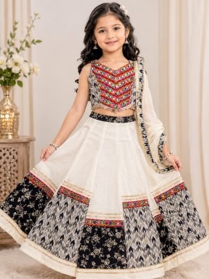 Embroidery  Work  White  Colour Kids Lehenga