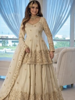 Embroidery Work  White  Colour  Lehenga  With Top