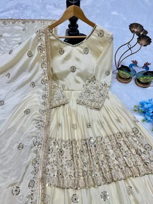 Embroidery Work  White  Colour  Lehenga  With Top
