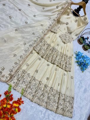 Embroidery Work  White  Colour  Lehenga  With Top