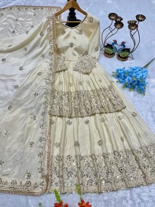 Embroidery Work  White  Colour  Lehenga  With Top