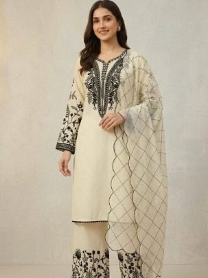 Embroidery Work White Colour Palazzo Suit