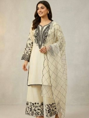Embroidery Work White Colour Palazzo Suit