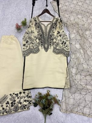 Embroidery Work White Colour Palazzo Suit