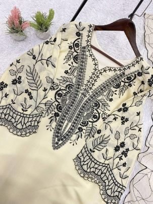 Embroidery Work White Colour Palazzo Suit