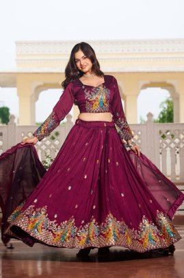 Embroidery Work Wine Colour  Lehnga Choli