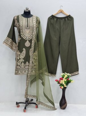 Emerald Elegance Embroidered  Green Suit Set