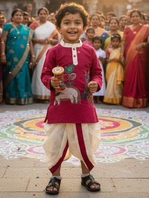 Ethnic Dark Pink Colour  Kids Kurta With Dhoti