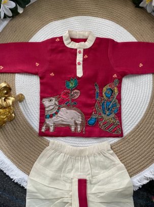 Ethnic Dark Pink Colour  Kids Kurta With Dhoti