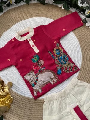 Ethnic Dark Pink Colour  Kids Kurta With Dhoti