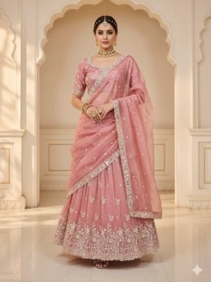 Exclusive Baby Pink Heavy Lining Silk Lehenga With Unstich Blouse