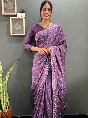Exclusive Purple Georgette Silk Saree Paired With Matching Unstitched Blouse