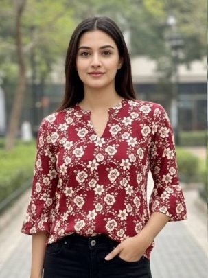 Fabulous  Red Colour  Ladies  Western Top