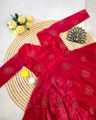 Fancy Beads Work Red Colour Gown