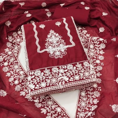 Fancy Chanderi Maroon Dress Material With Chanderi Dupatta