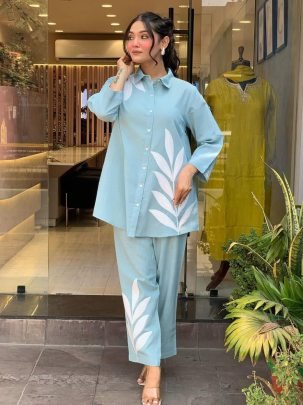 Fancy Cotton Slub Embroidered Co Ord Set With Side Pockets