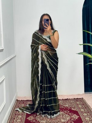 Fancy Dark Green Burberry Saree With Cut Work Border