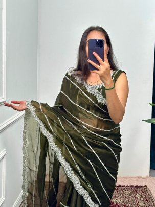 Fancy Dark Green Burberry Saree With Cut Work Border