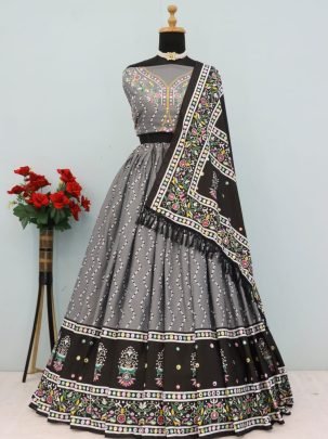 Fancy Digital Print Lehenga Choli With Real Mirror Work and Soft Butter Silk