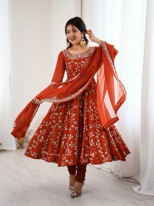 Fancy Faux Georgette Gown With Heavy Sequence Embroidery Work