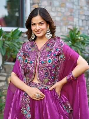 Fancy Fendy Silk Embroidered Lehenga Choli With Shrug Style Dupatta