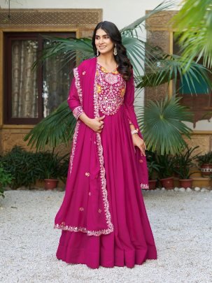 Fancy Georgette Gown With Heavy 3mm Sequence And Thread Work Dupatta
