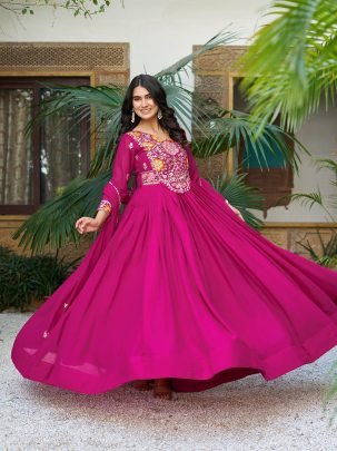 Fancy Georgette Gown With Heavy 3mm Sequence And Thread Work Dupatta