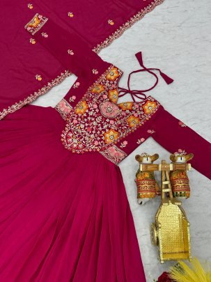 Fancy Georgette Gown With Heavy 3mm Sequence And Thread Work Dupatta