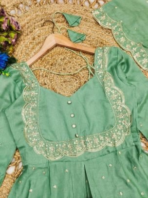 Fancy Green Vichitra Silk Embroidered Cape Top Sharara Suit