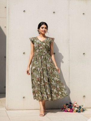 Fancy Grey Flavor Printed Sleeve Less One Peace Dress