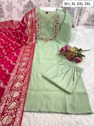 Fancy Handwork Roman Silk Suit With Jacquard Dupatta