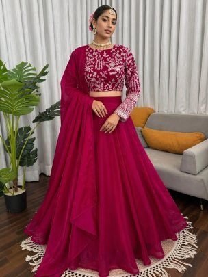 Fancy  Hot Pink Colour Silk Fabric Lehenga Choli