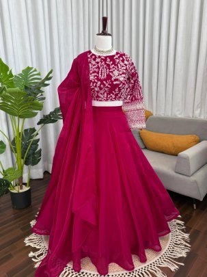 Fancy  Hot Pink Colour Silk Fabric Lehenga Choli