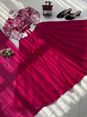 Fancy  Hot Pink Colour Silk Fabric Lehenga Choli