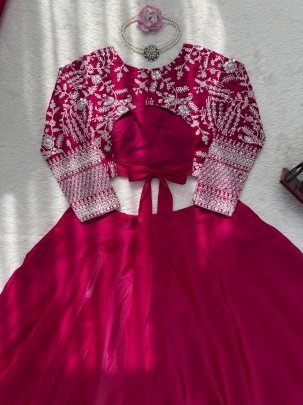 Fancy  Hot Pink Colour Silk Fabric Lehenga Choli