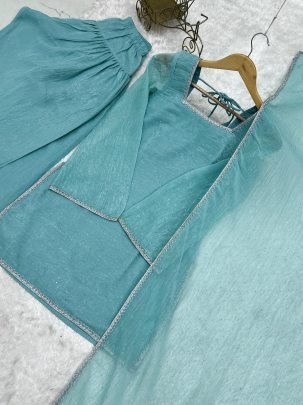 Fancy Lace Work Sky Blue Colour Farshi Salwar Suit