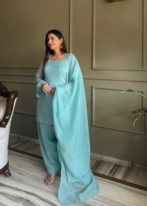 Fancy Lace Work Sky Blue Colour Farshi Salwar Suit