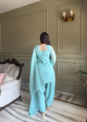 Fancy Lace Work Sky Blue Colour Farshi Salwar Suit