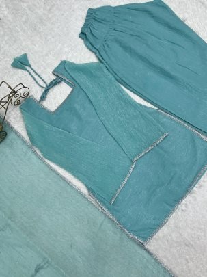 Fancy Lace Work Sky Blue Colour Farshi Salwar Suit