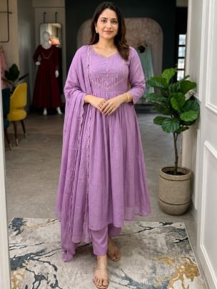 Fancy Lavender Colour Kurti Pant With Dupatta